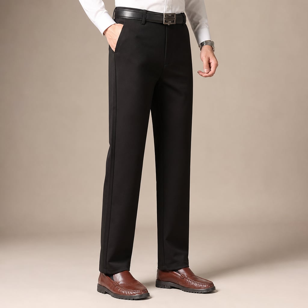Wide Leg Trousers High Waist Relaxed Fit Black – Side Angle View
