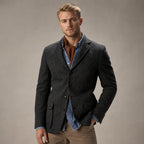 Blazer Herringbone Tweed Single Breasted Dark Gray Dark Grey – Side Angle View