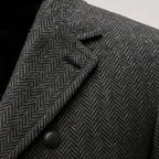 Blazer Herringbone Tweed Single Breasted Dark Gray Dark Grey – Fabric and Detail Close-Up
