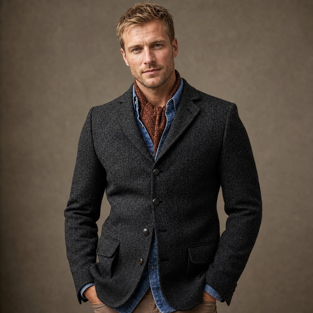 Blazer Herringbone Tweed Single Breasted Dark Gray Dark Grey – Product Photo