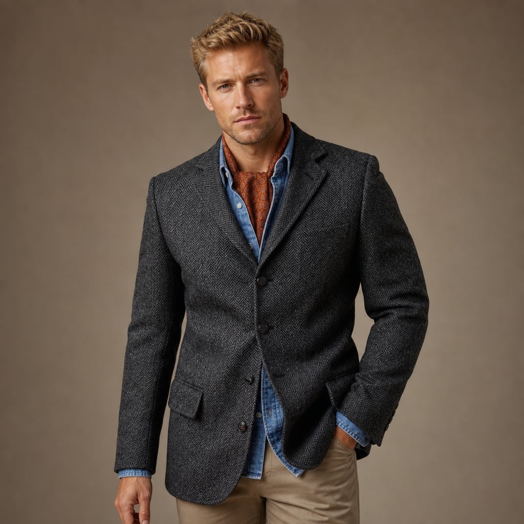 Blazer Herringbone Tweed Single Breasted Dark Gray in Dark Grey – Tarlano Premium Menswear