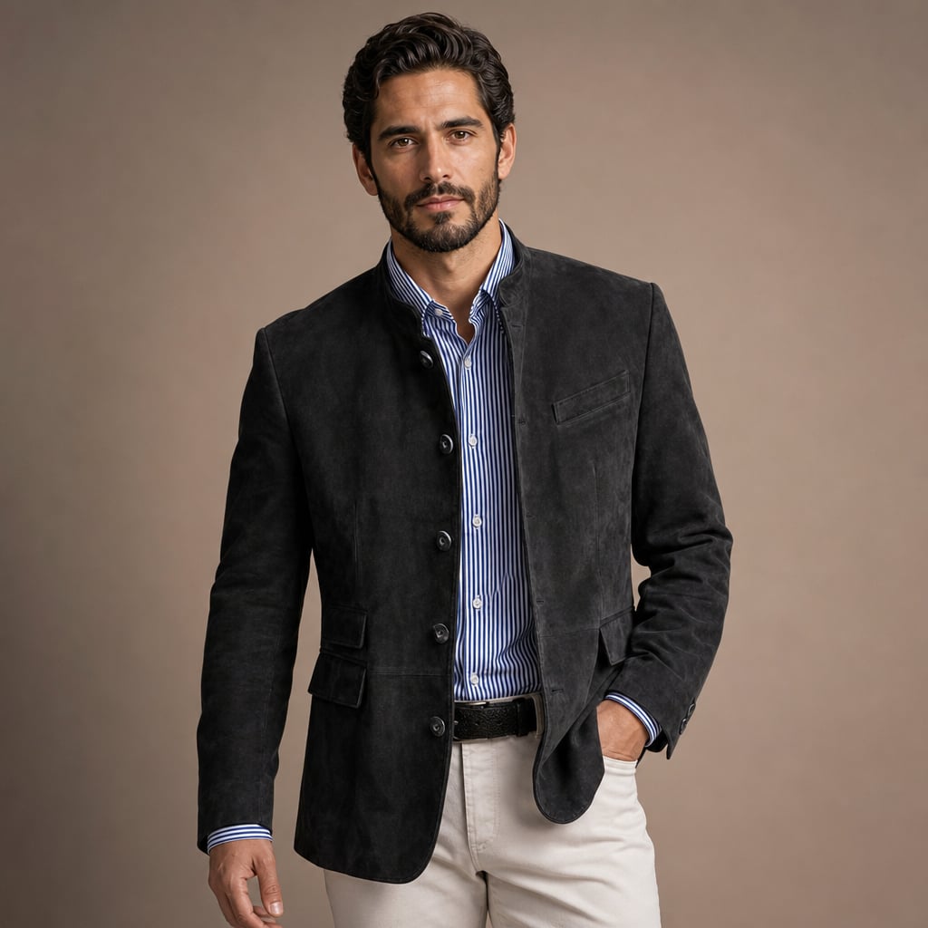 Suede Blazer Single Breasted Relaxed Fit in Black – Tarlano Premium Menswear