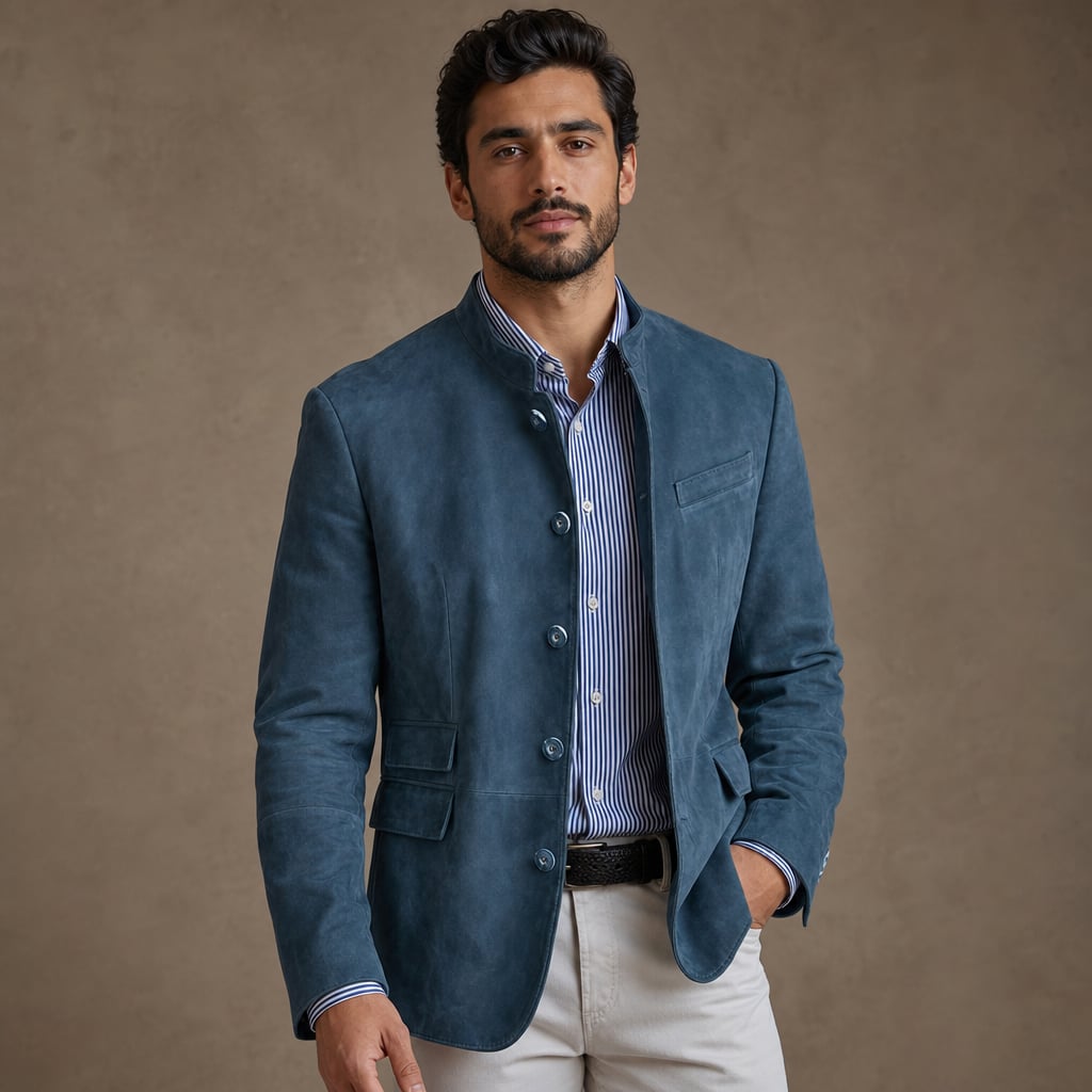 Suede Blazer Single Breasted Relaxed Fit Blue – Product Photo
