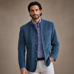 Suede Blazer Single Breasted Relaxed Fit in Blue – Tarlano Premium Menswear