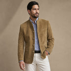 Suede Blazer Single Breasted Relaxed Fit Khaki – Side Angle View