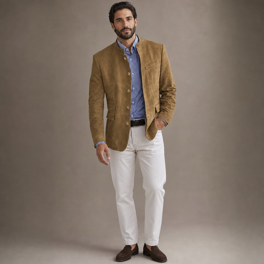 Suede Blazer Single Breasted Relaxed Fit Khaki – Full Look