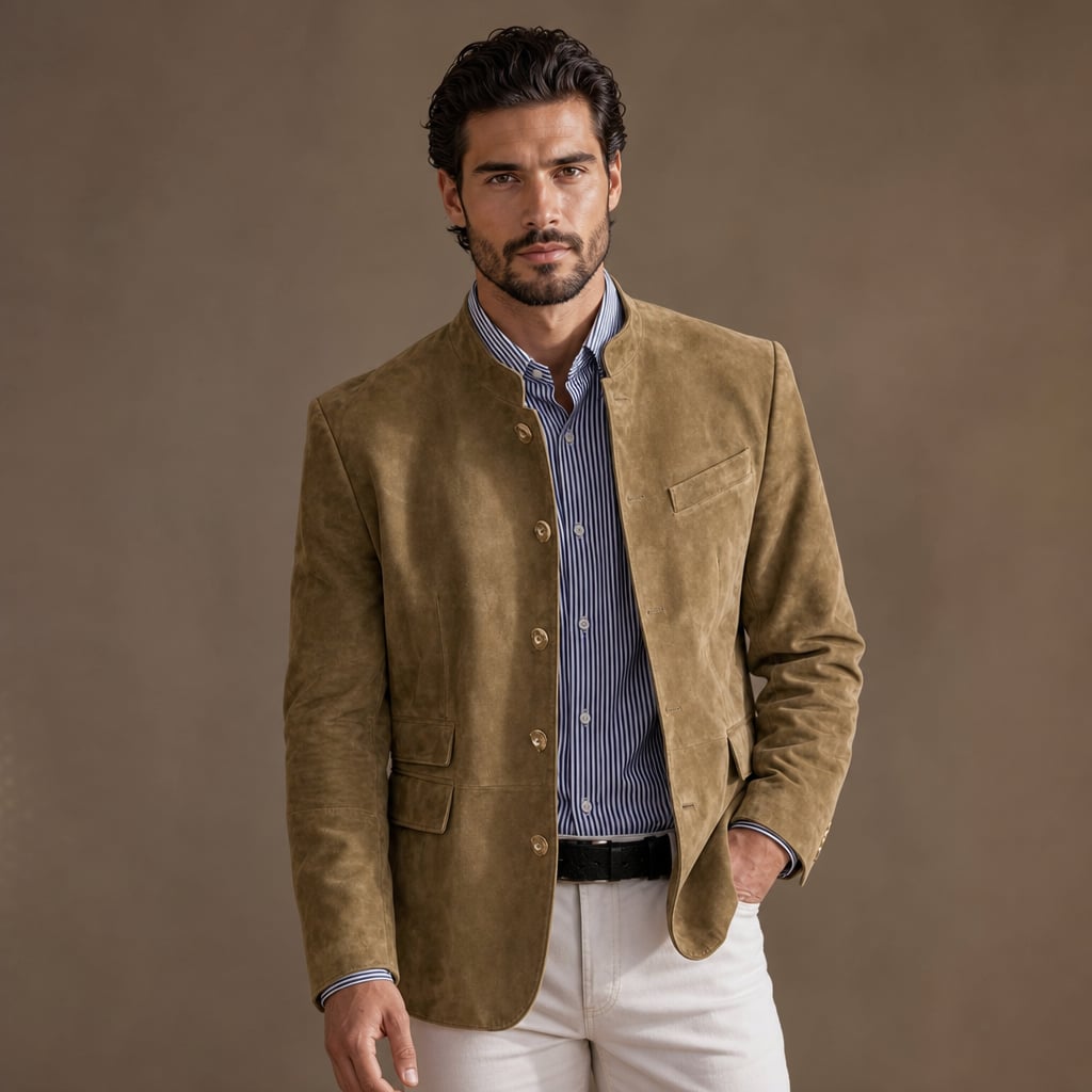 Suede Blazer Single Breasted Relaxed Fit Khaki – Product Photo