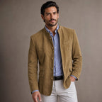 Suede Blazer Single Breasted Relaxed Fit in Khaki – Tarlano Premium Menswear