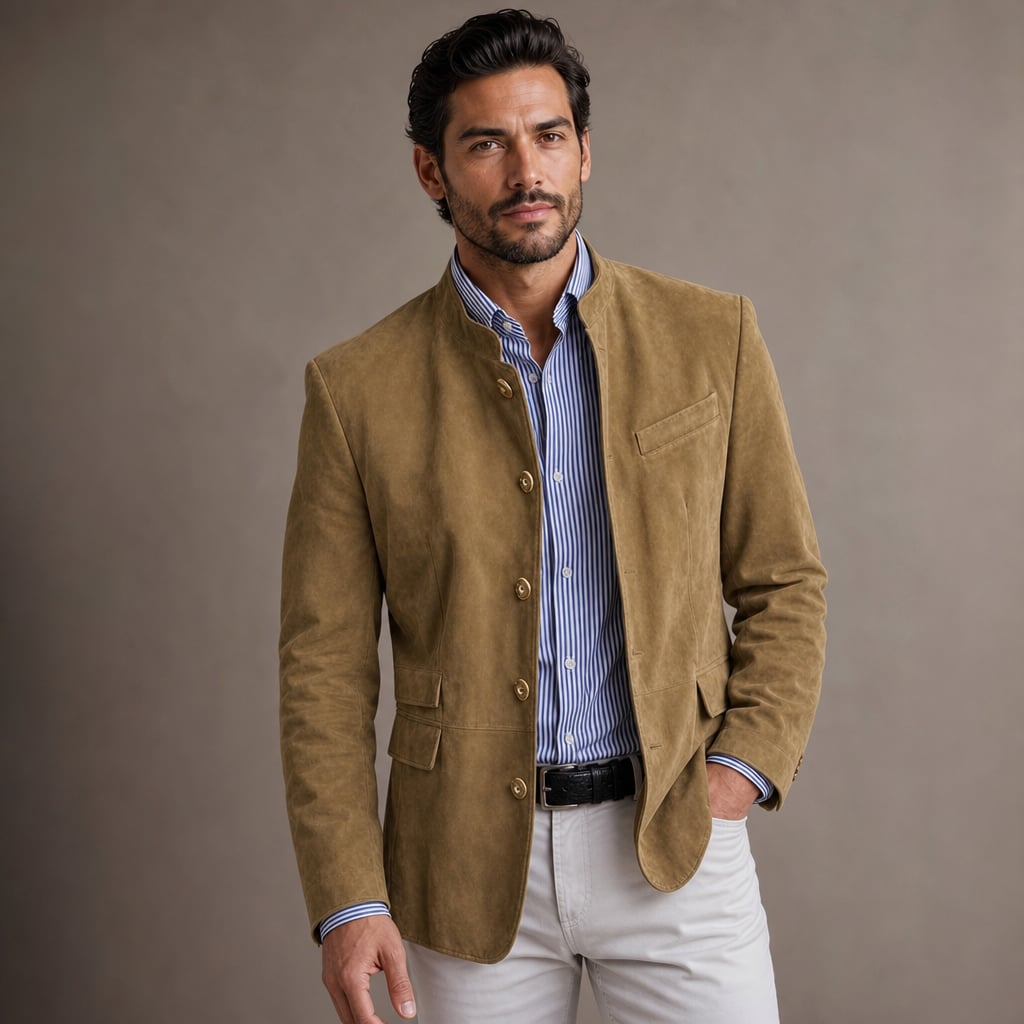Suede Blazer Single Breasted Relaxed Fit in Khaki – Tarlano Premium Menswear