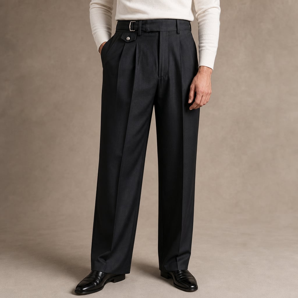High Waisted Pants Gurkha Double Buckle Black – Product Photo