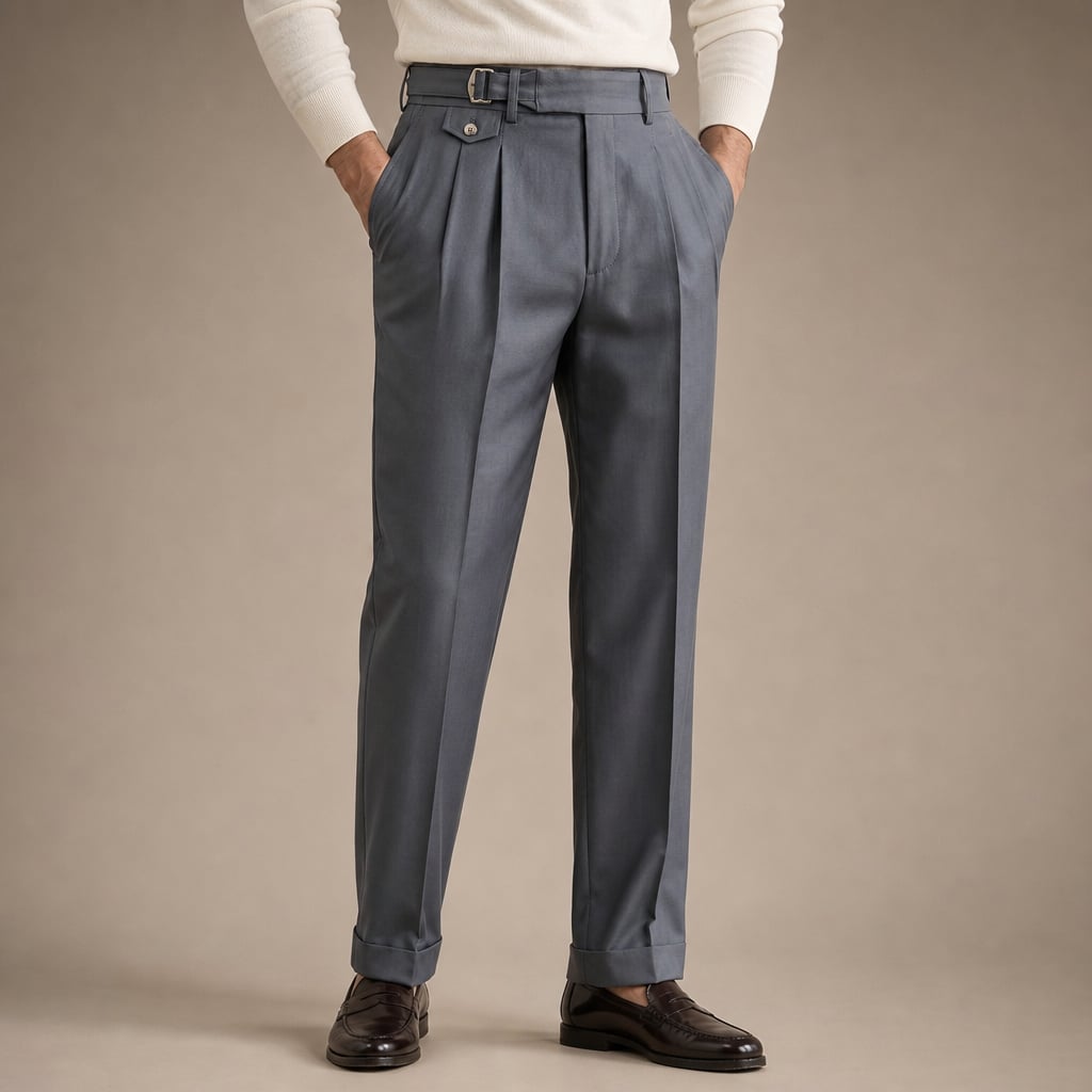 High Waisted Pants Gurkha Double Buckle Gray – Product Photo