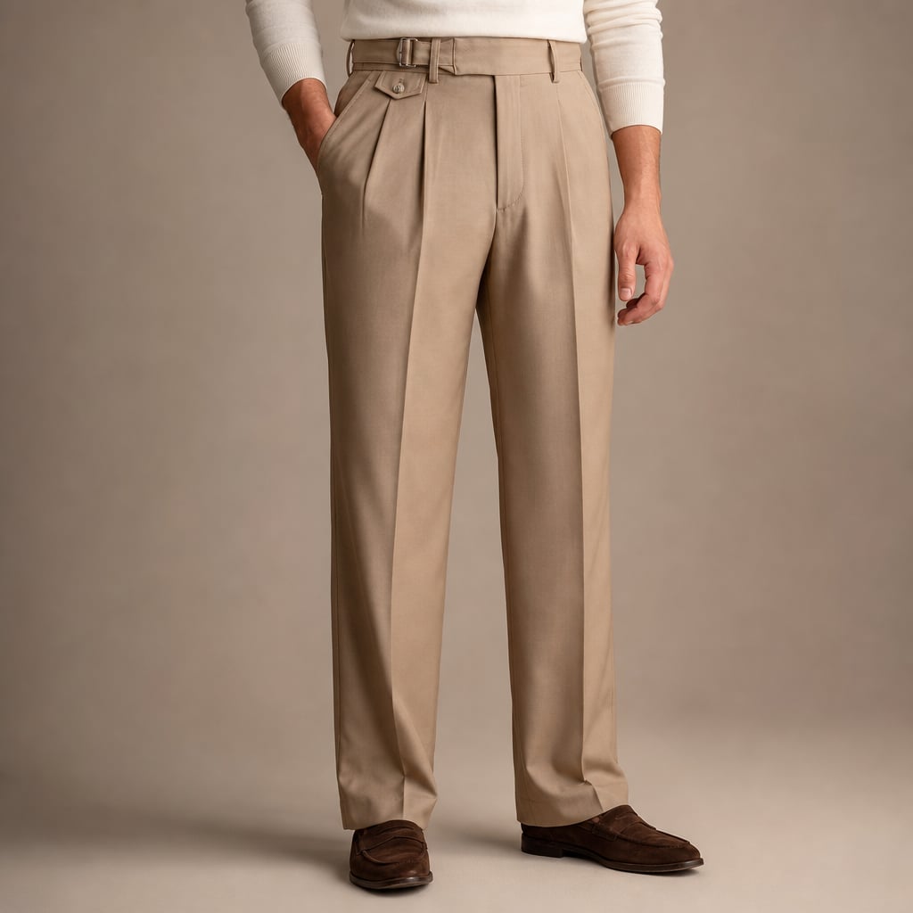 High Waisted Pants Gurkha Double Buckle Khaki – Product Photo