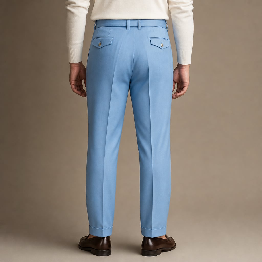 High Waisted Pants Gurkha Double Buckle Sky Blue – Full Look