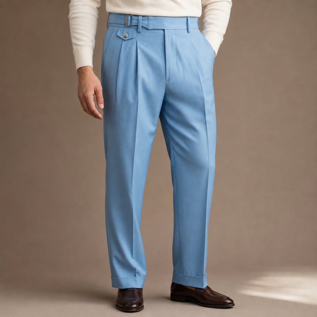 High Waisted Pants Gurkha Double Buckle Sky Blue – Product Photo