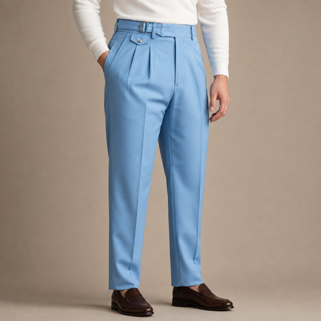 High Waisted Pants Gurkha Double Buckle in Sky Blue – Tarlano Premium Menswear