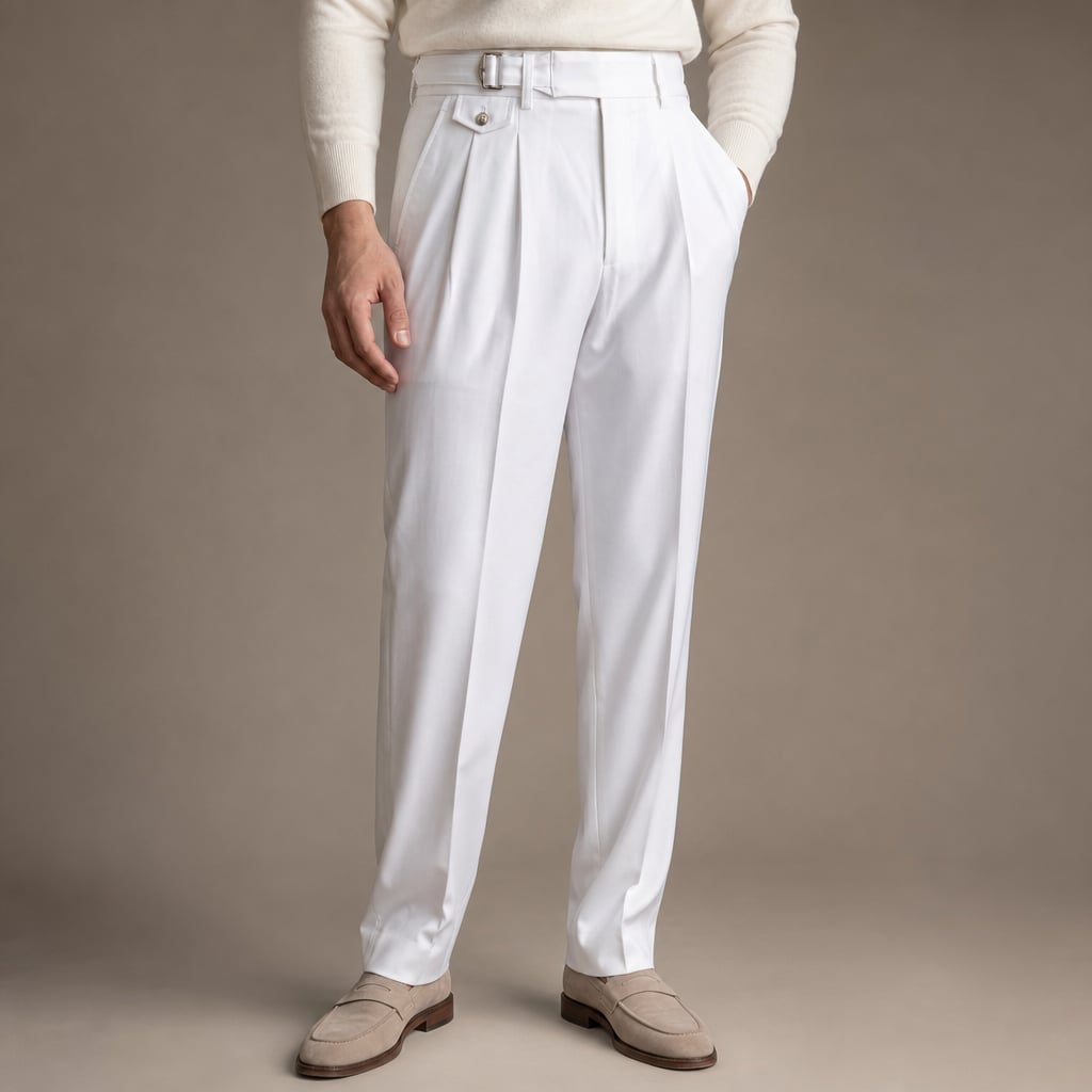 High Waisted Pants Gurkha Double Buckle White – Product Photo