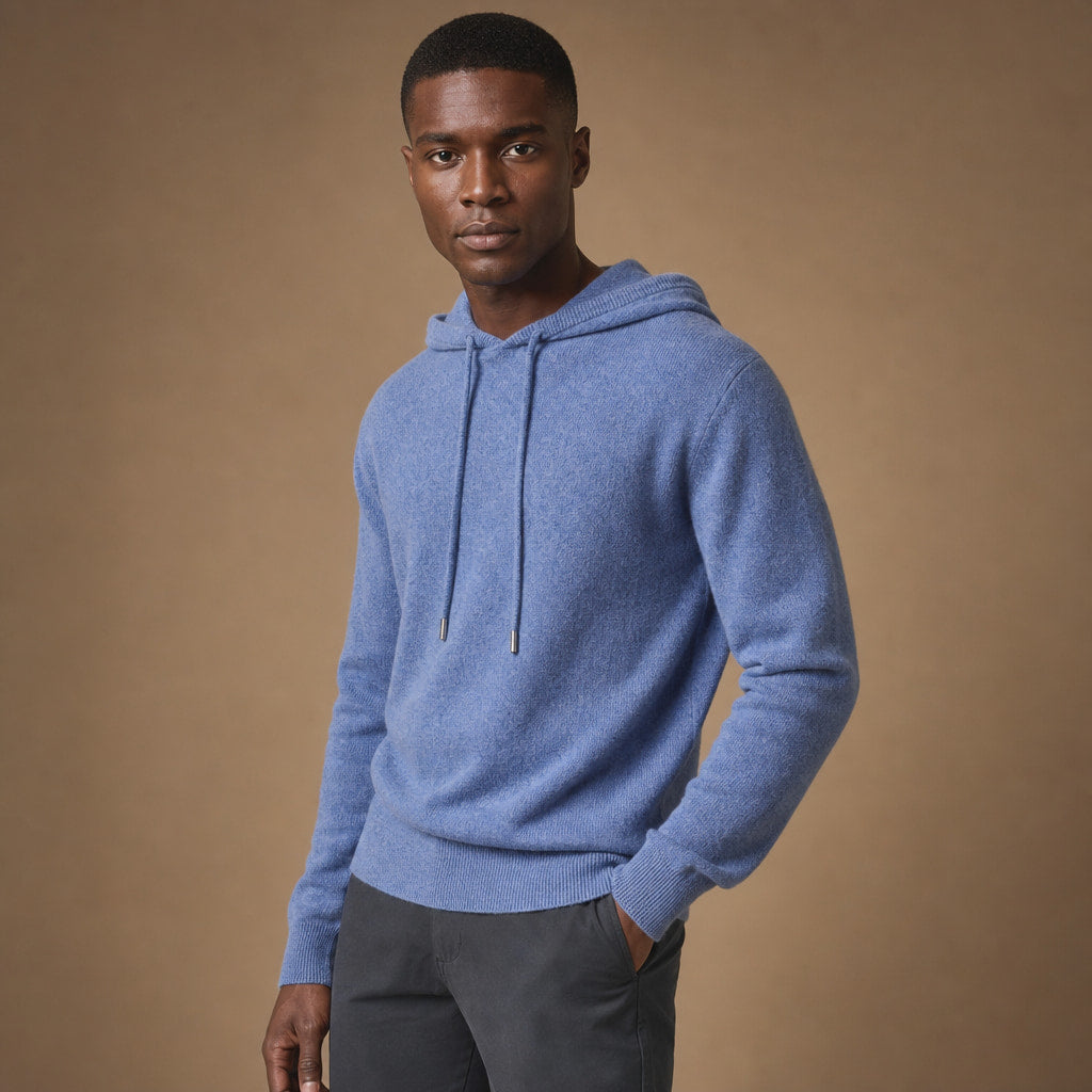 Ashcroft Merino Hoodie Blue – Side Angle View