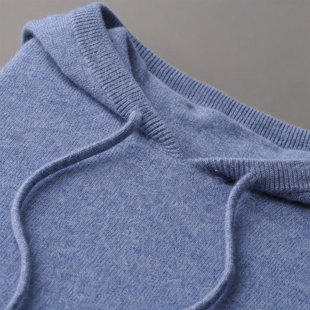 Ashcroft Merino Hoodie Blue – Fabric and Detail Close-Up