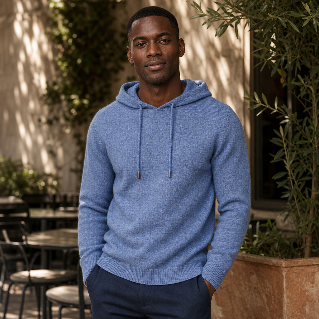Ashcroft Merino Hoodie Blue – Styled Editorial Shot