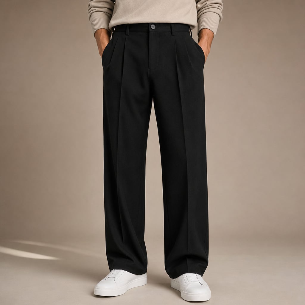 High Waisted Pants Straight Leg Tailored Black – Product Photo