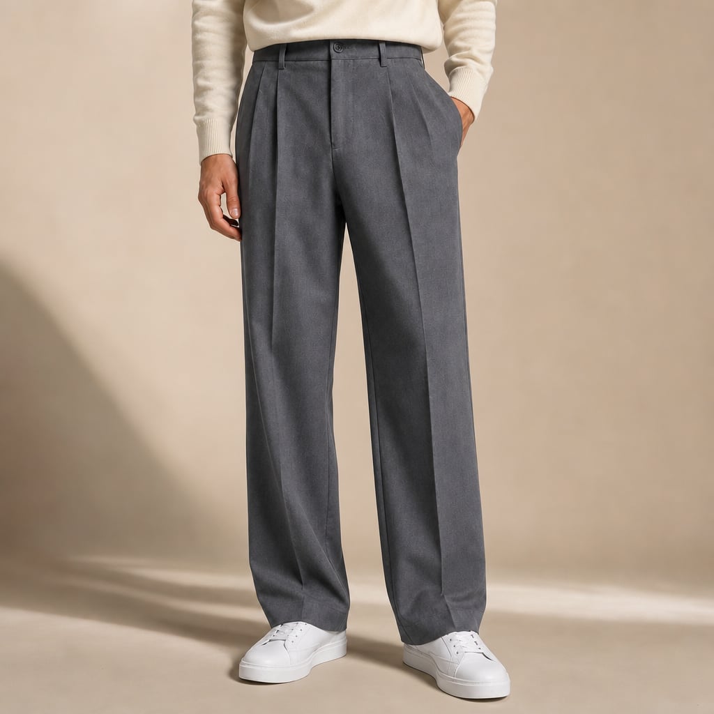 High Waisted Pants Straight Leg Tailored Gray – Product Photo