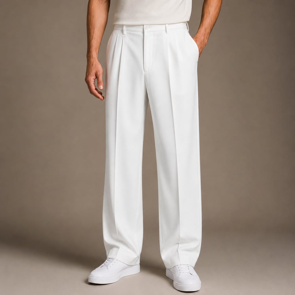 High Waisted Pants Straight Leg Tailored White – Product Photo