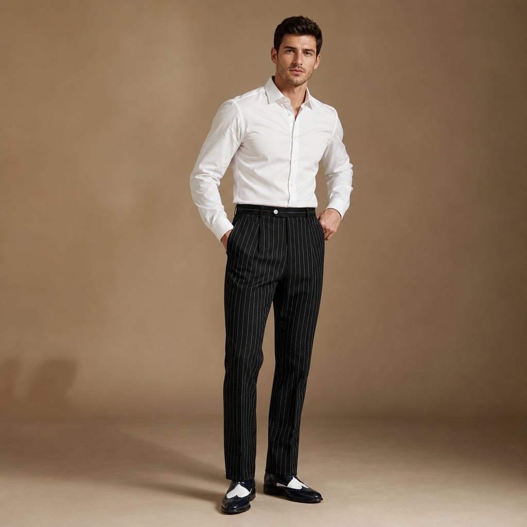 Dress Pants Pinstripe Slim Fit Black – Side Angle View