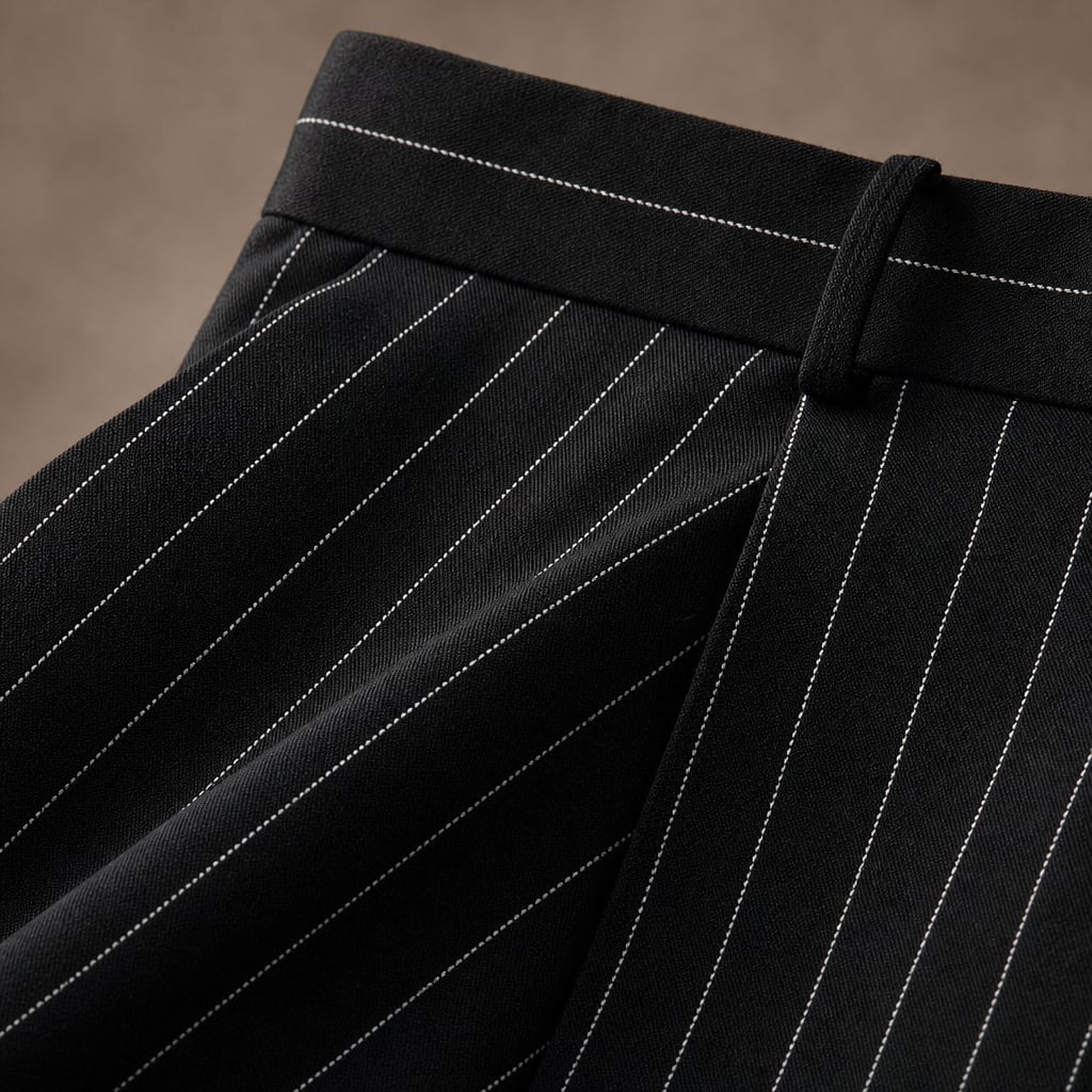 Dress Pants Pinstripe Slim Fit Black – Fabric and Detail Close-Up