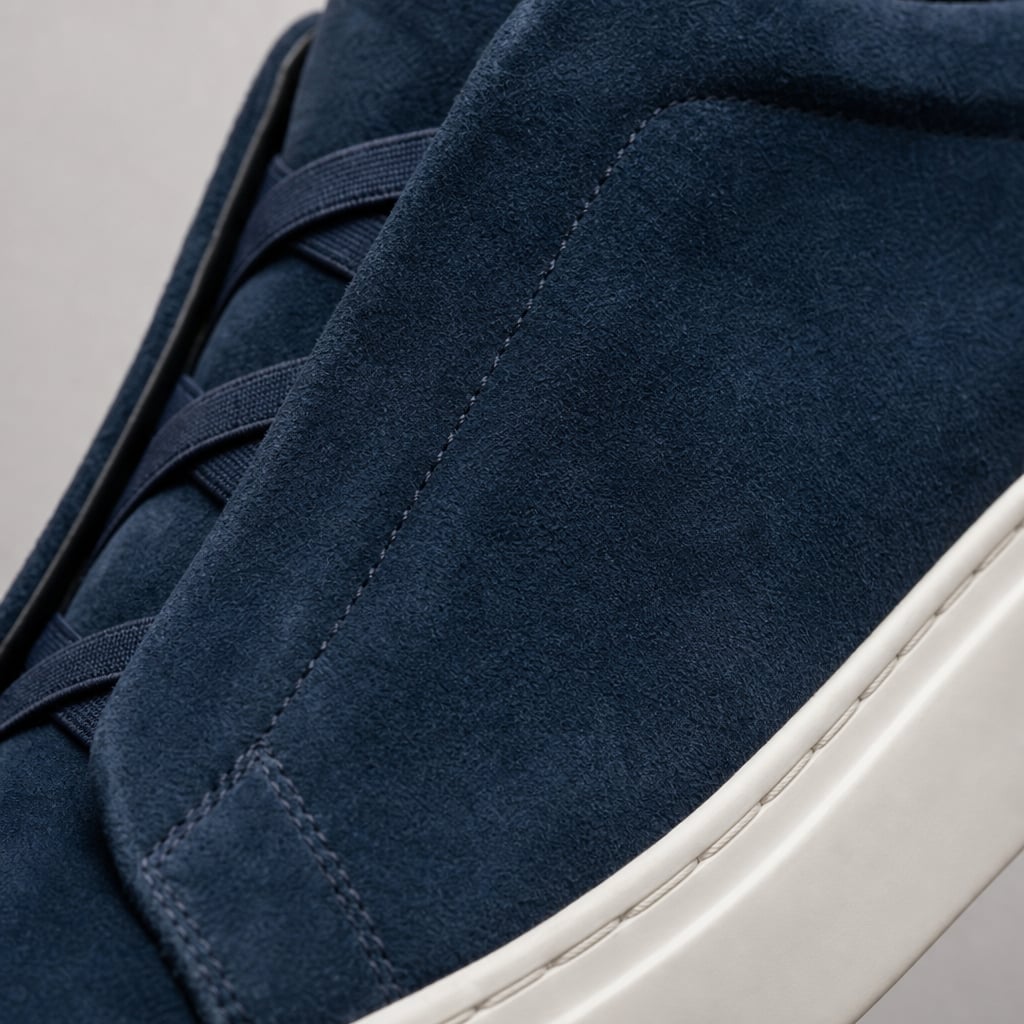 Business Casual Sneakers Suede Laceless Blue – Fabric and Detail Close-Up