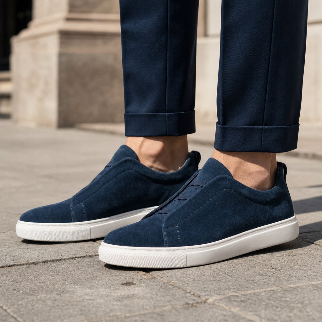 Business Casual Sneakers Suede Laceless in Blue – Tarlano Premium Menswear