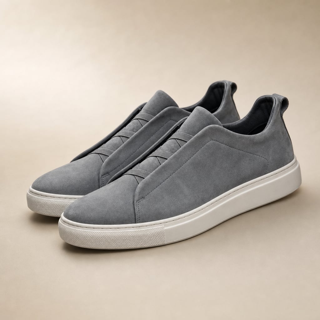 Business Casual Sneakers Suede Laceless Gray – Product Photo