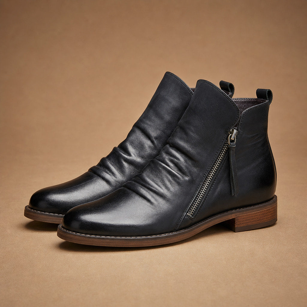 Chukka Boots PU Leather Side Zipper Black – Product Photo