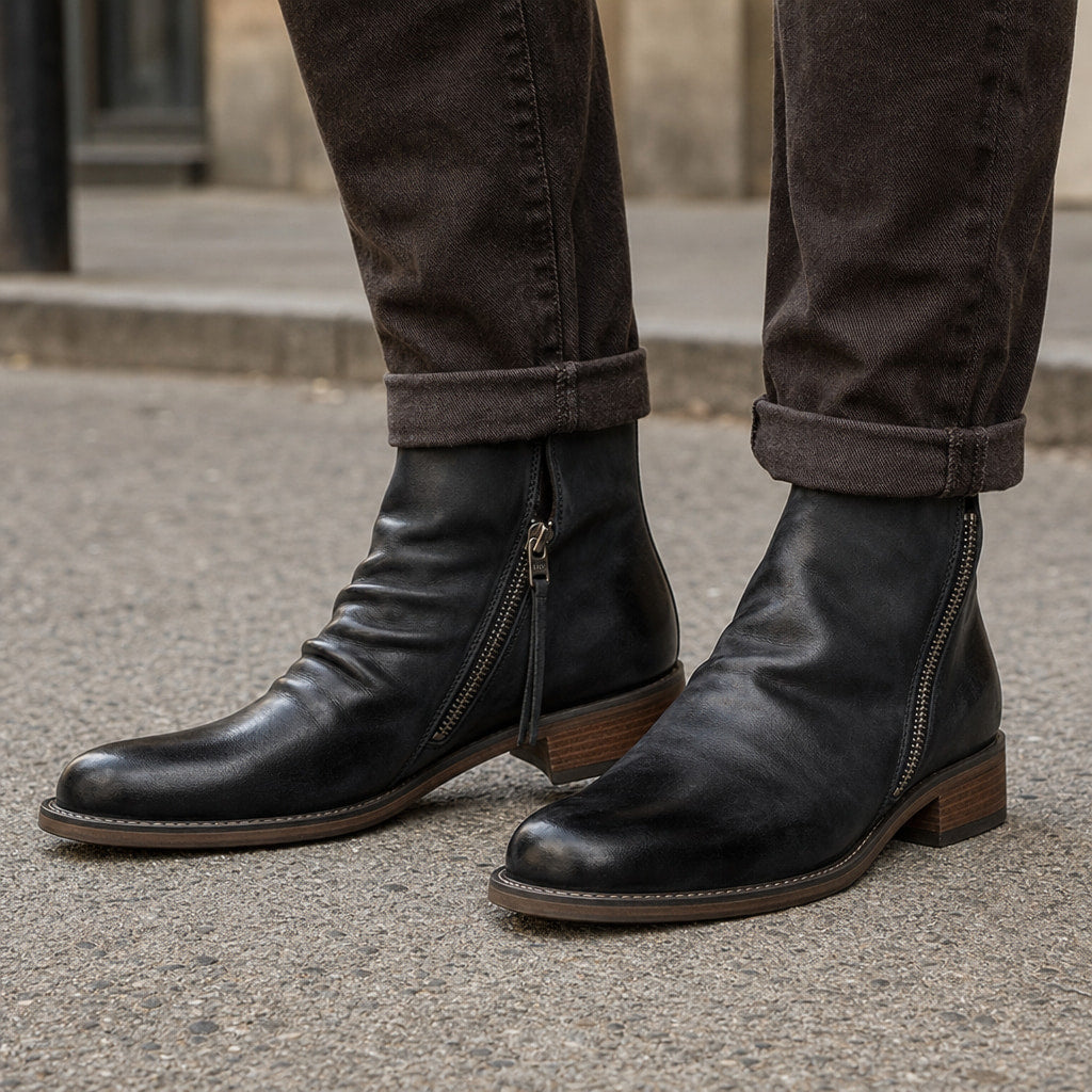 Chukka Boots PU Leather Side Zipper in Black – Tarlano Premium Menswear