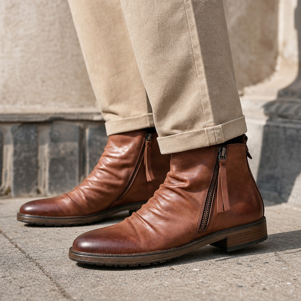 Chukka Boots PU Leather Side Zipper Brown – Side Angle View