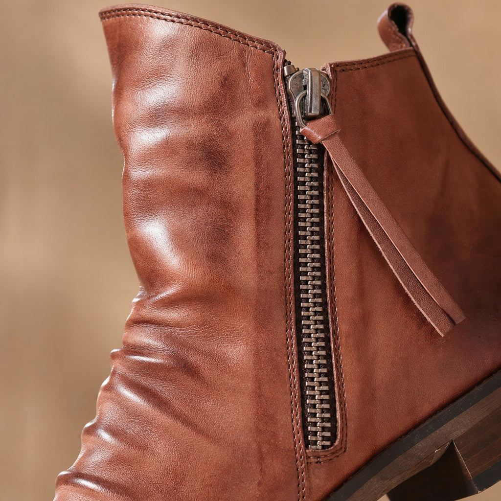 Chukka Boots PU Leather Side Zipper Brown – Fabric and Detail Close-Up