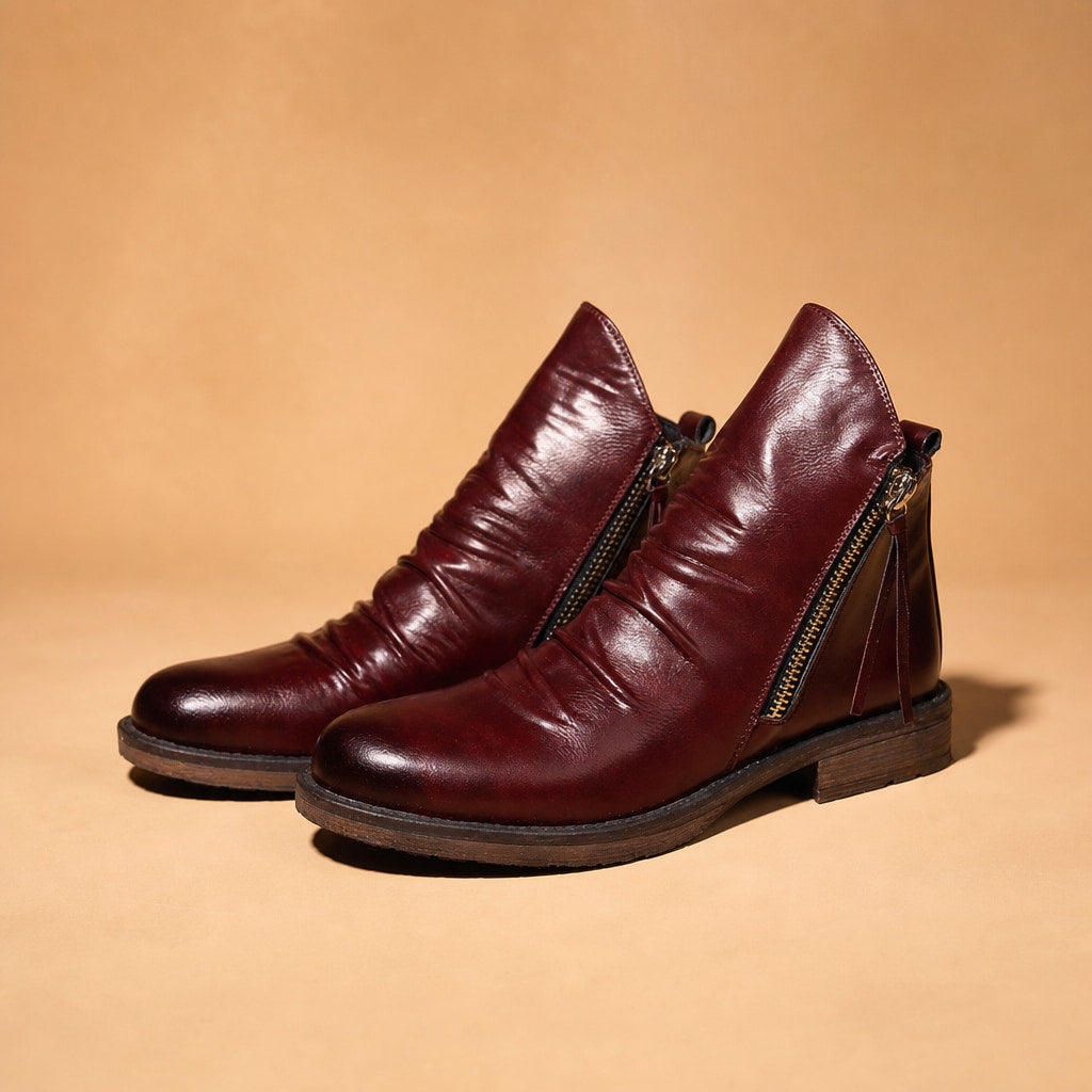 Chukka Boots PU Leather Side Zipper Burgundy – Product Photo