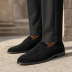 Suede Loafers Slip-On Driving Moc Toe Black – Side Angle View