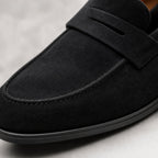 Suede Loafers Slip-On Driving Moc Toe Black – Fabric and Detail Close-Up