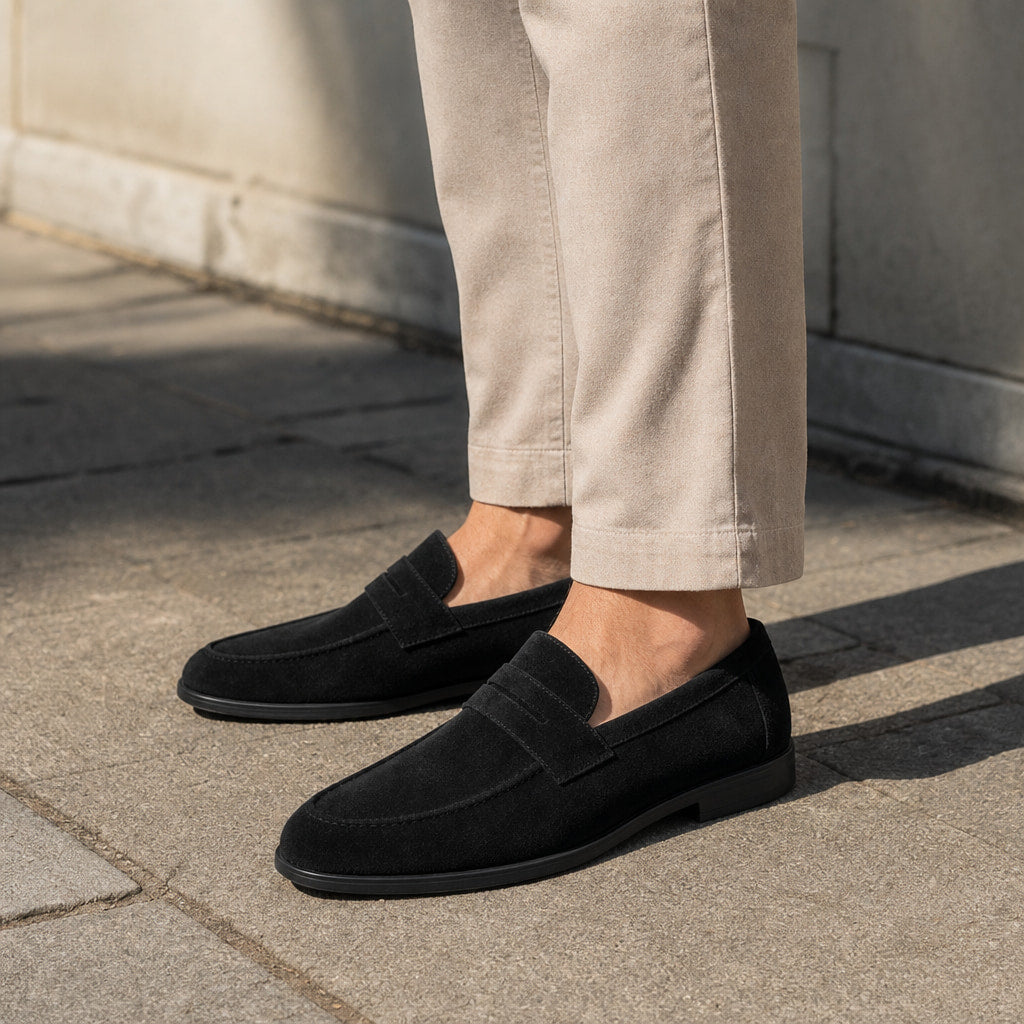 Suede Loafers Slip-On Driving Moc Toe in Black – Tarlano Premium Menswear