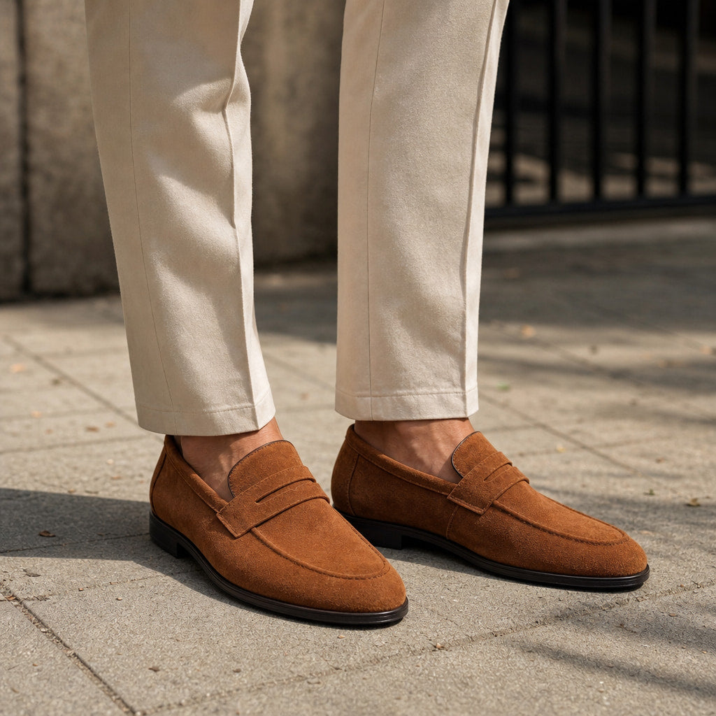 Suede Loafers Slip-On Driving Moc Toe in Brown – Tarlano Premium Menswear