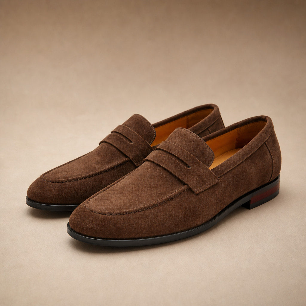 Suede Loafers Slip-On Driving Moc Toe Dark Brown – Product Photo