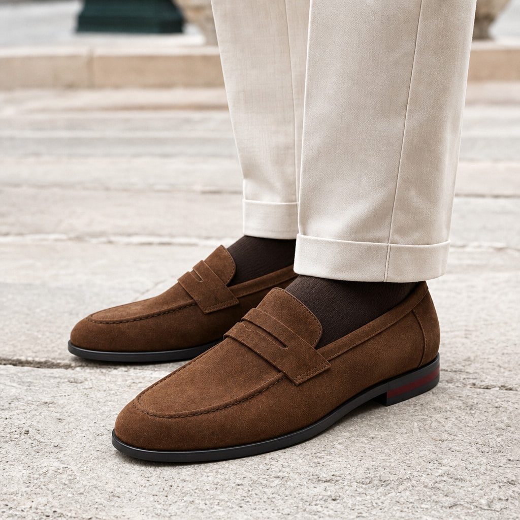 Suede Loafers Slip-On Driving Moc Toe in Dark Brown – Tarlano Premium Menswear