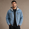 Dark Denim Jacket Detachable Hood Loose Fit Blue – Product Photo