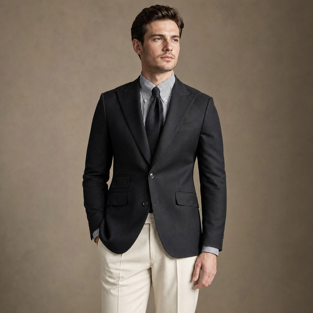 Blazer Half Lined Neapolitan Cut Black – Side Angle View