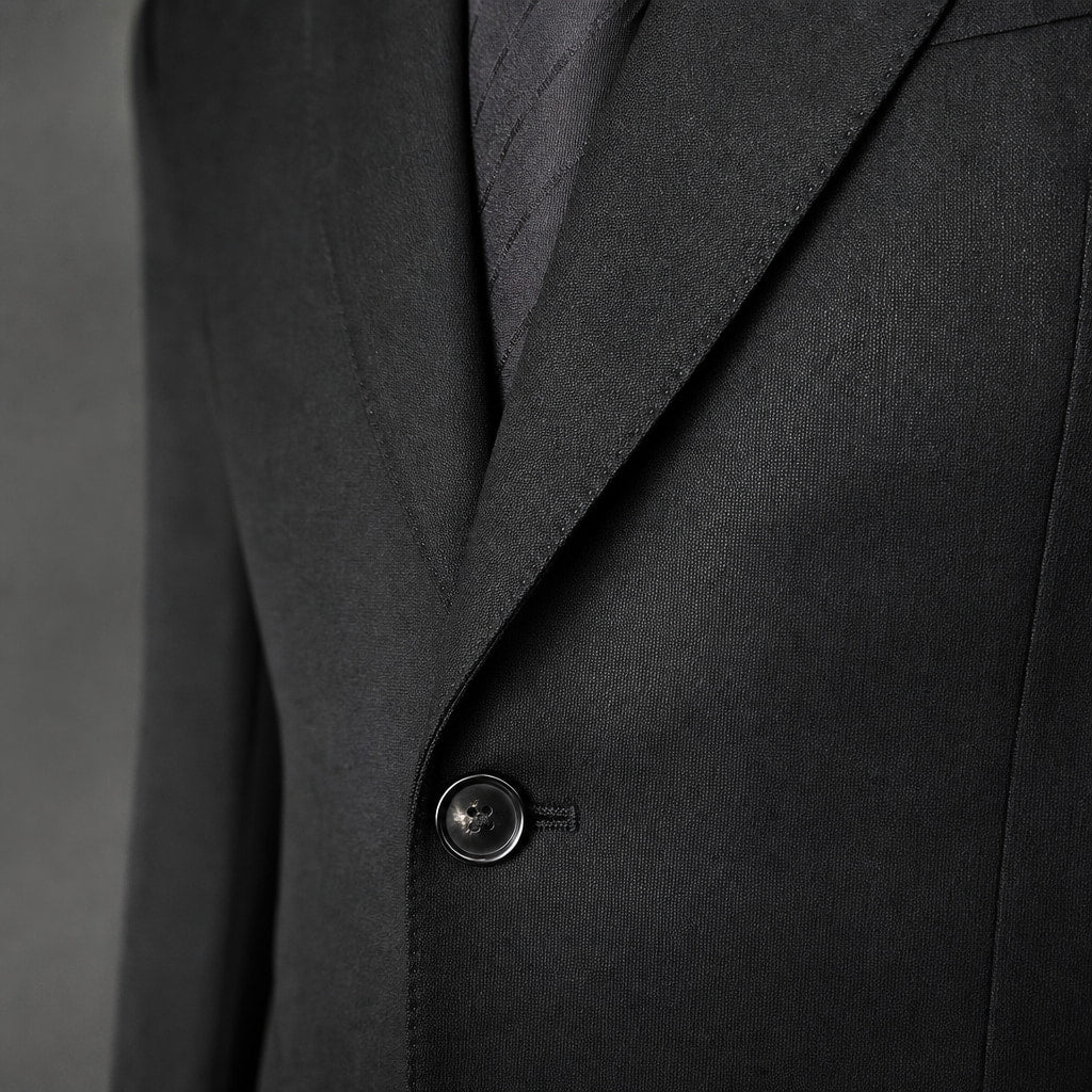 Blazer Half Lined Neapolitan Cut Black – Fabric and Detail Close-Up