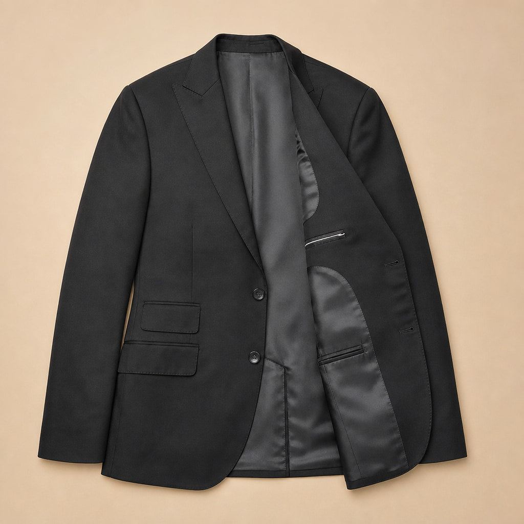 Blazer Half Lined Neapolitan Cut Black – Flat Lay Product Photo