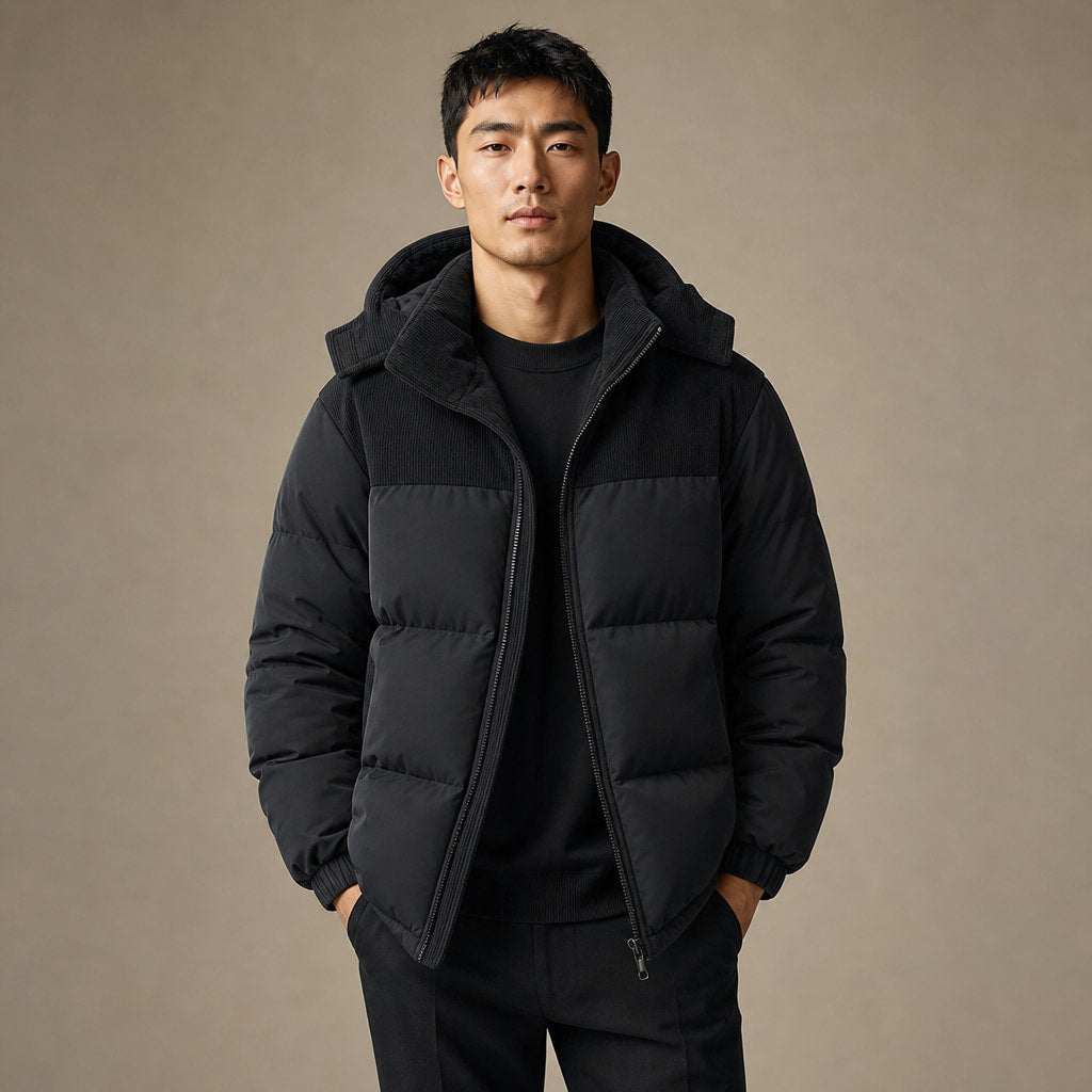 Long Puffer Coats Hooded Winter Jacket Black – Product Photo