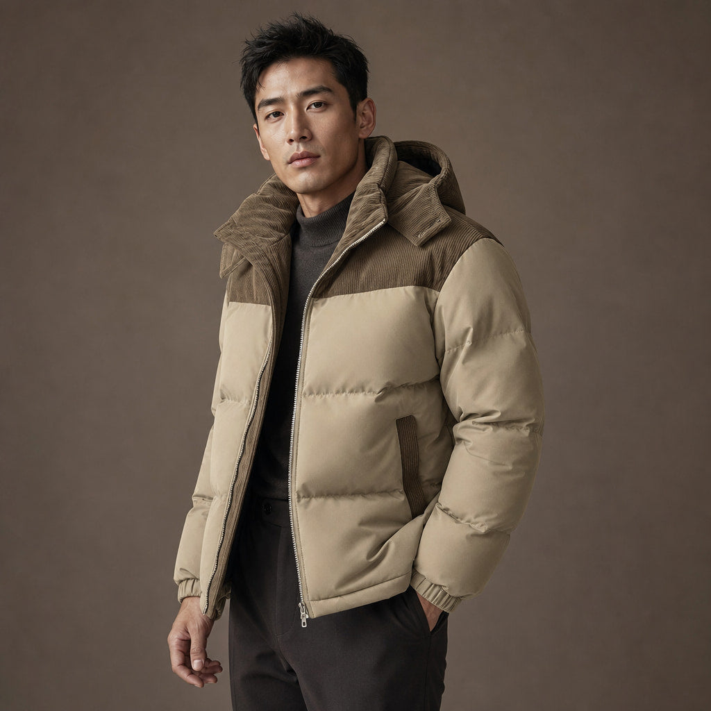 Long Puffer Coats Hooded Winter Jacket Khaki – Side Angle View