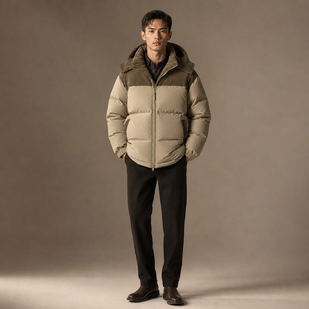 Long Puffer Coats Hooded Winter Jacket Khaki – Full Look