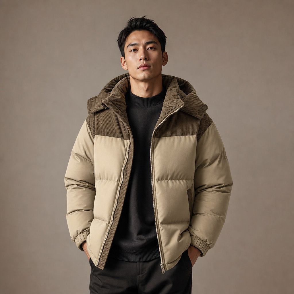 Long Puffer Coats Hooded Winter Jacket Khaki – Product Photo
